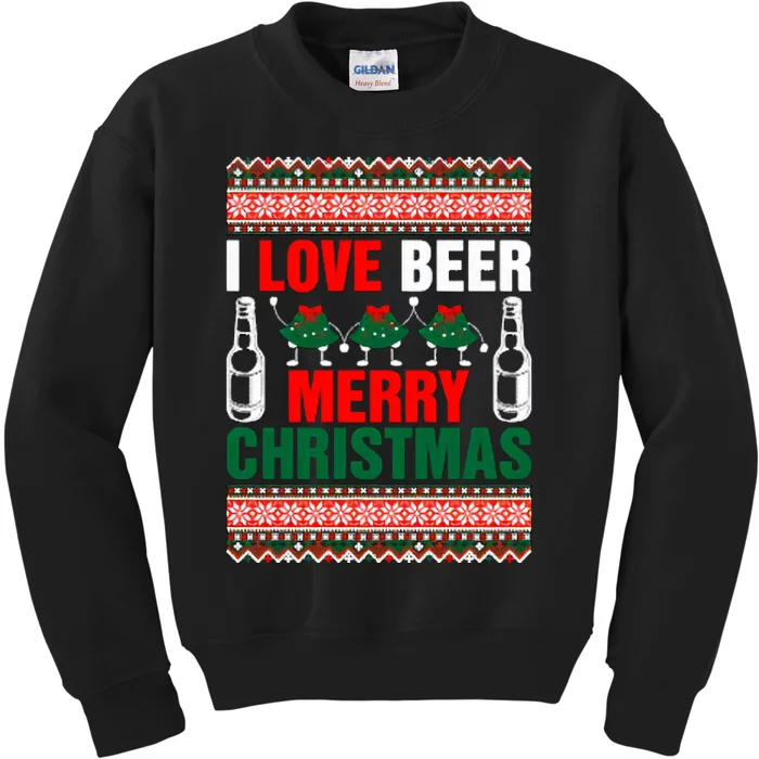 I Love Beer Merry Christmas Kids Sweatshirt