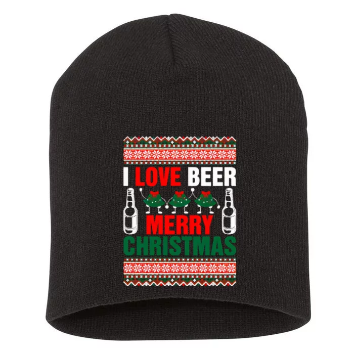 I Love Beer Merry Christmas Short Acrylic Beanie