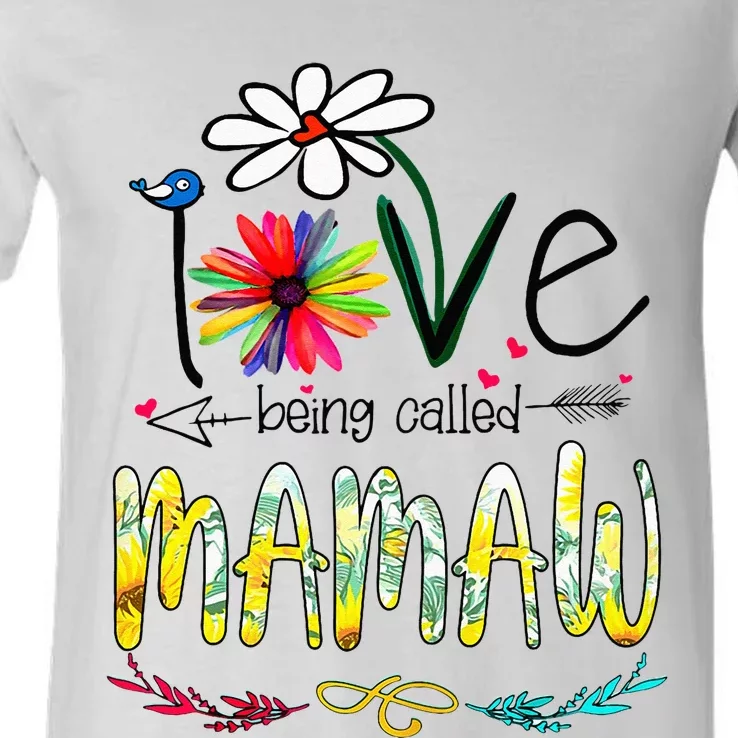 I Love Being Called Mamaw Sunflower Mothers Day Gift V-Neck T-Shirt