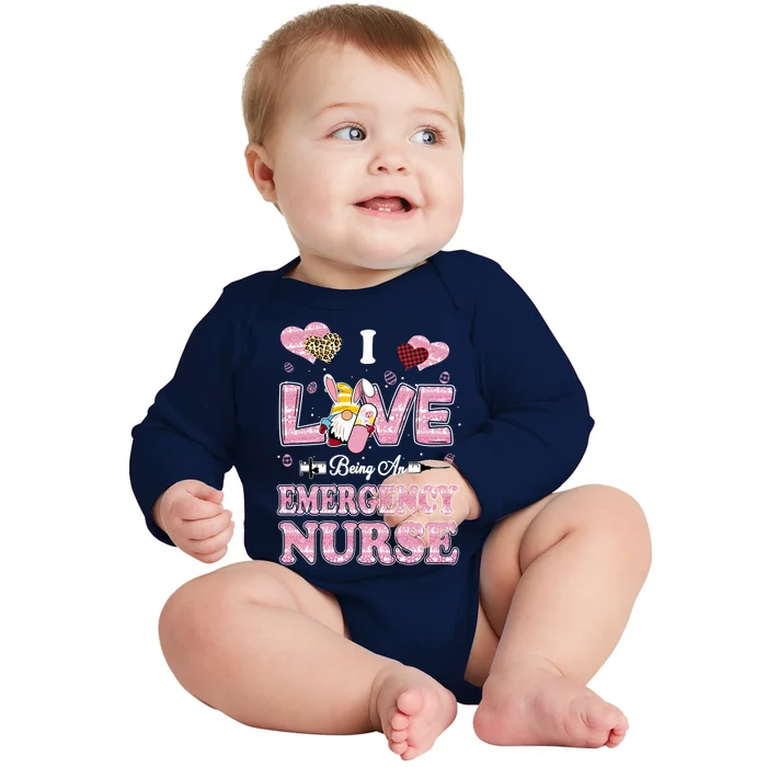 I Love Being Emergency Nurse Gnome Easter Nurse Gift Baby Long Sleeve Bodysuit