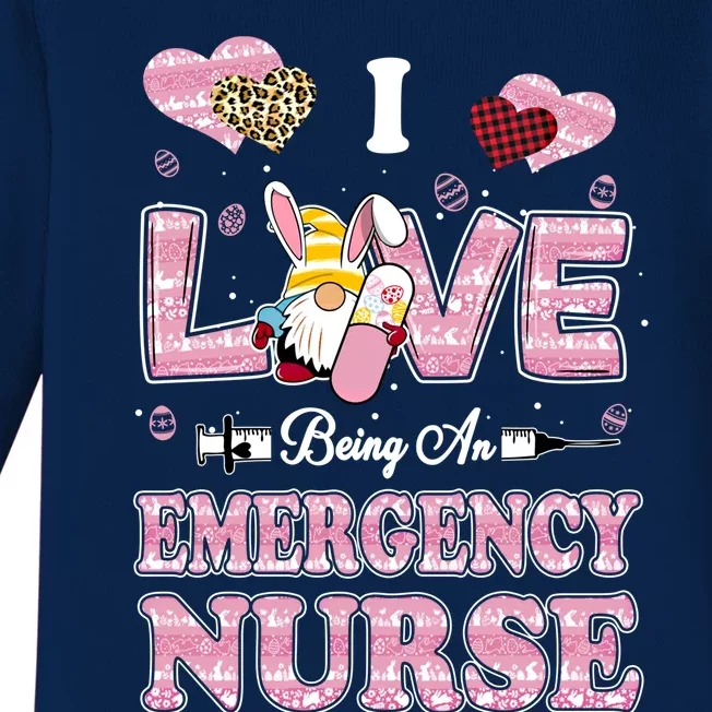 I Love Being Emergency Nurse Gnome Easter Nurse Gift Baby Long Sleeve Bodysuit