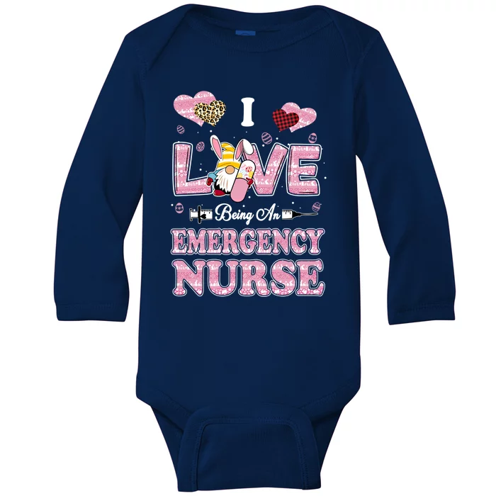 I Love Being Emergency Nurse Gnome Easter Nurse Gift Baby Long Sleeve Bodysuit