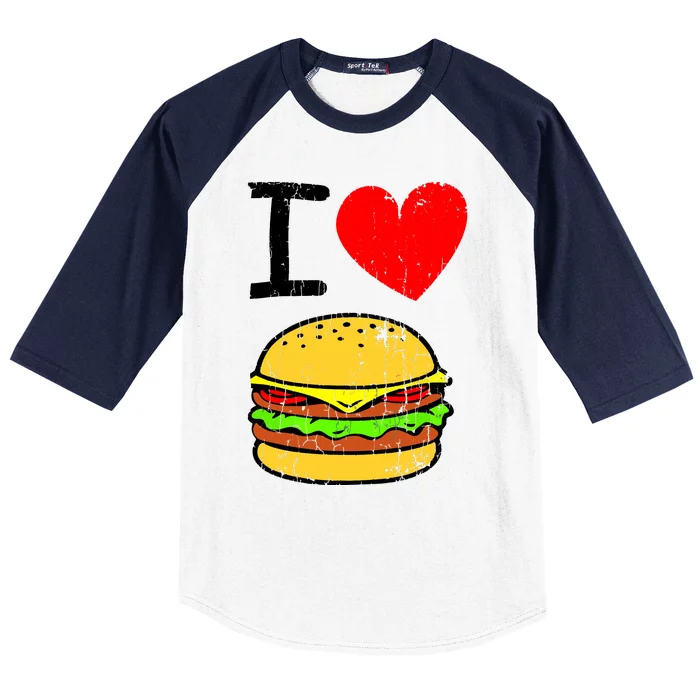 I Love Burgers Funny Hamburger Cheeseburger Graphic Baseball Sleeve Shirt