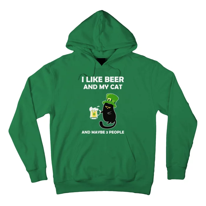 I Like Beer And My Cat Funny Black Cat St Patricks Day Hoodie