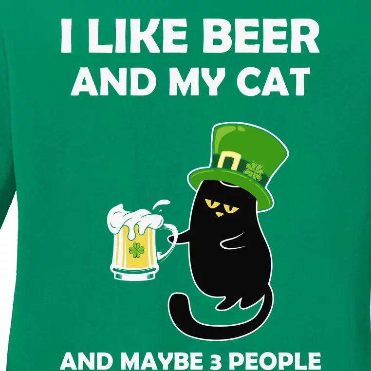 I Like Beer And My Cat Funny Black Cat St Patricks Day Ladies Long Sleeve Shirt