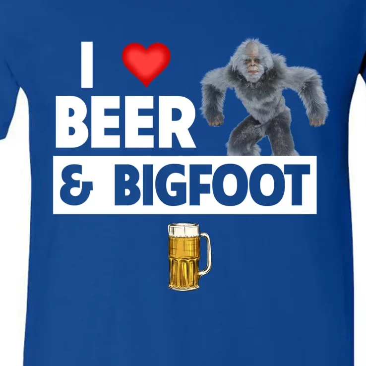 I Love Beer And Bigfoot Sasquatch Hunters Team Ing Cool Gift V-Neck T-Shirt