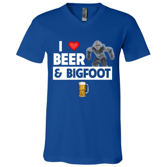 I Love Beer And Bigfoot Sasquatch Hunters Team Ing Cool Gift V-Neck T-Shirt