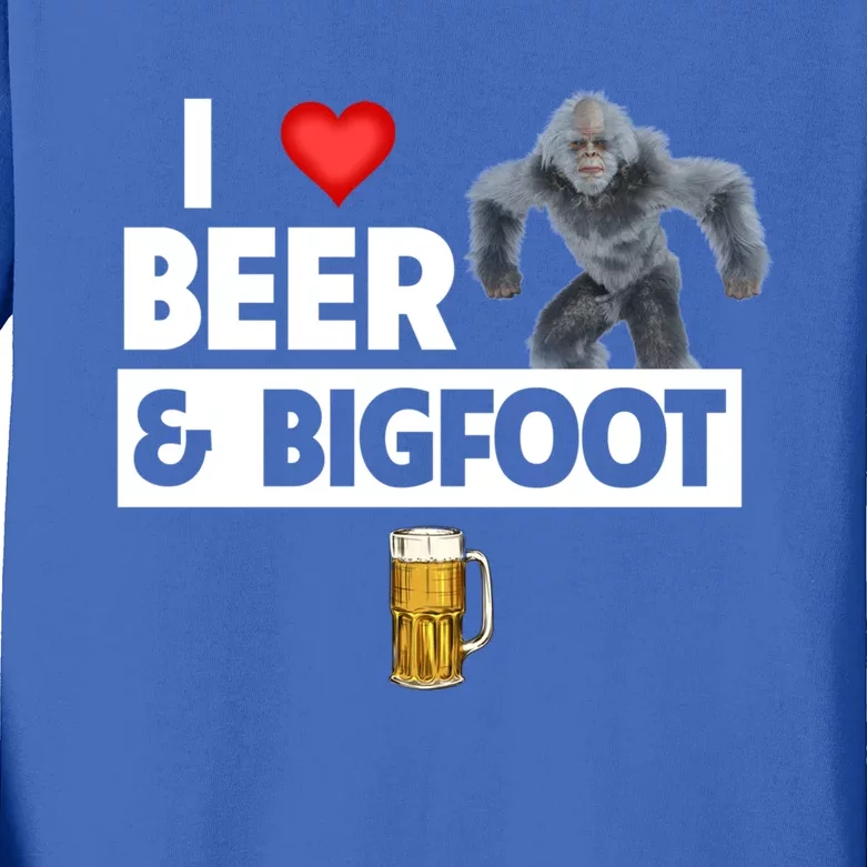 I Love Beer And Bigfoot Sasquatch Hunters Team Ing Cool Gift Kids Long Sleeve Shirt