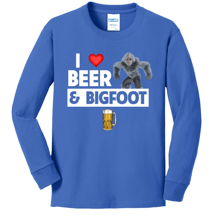 I Love Beer And Bigfoot Sasquatch Hunters Team Ing Cool Gift Kids Long Sleeve Shirt