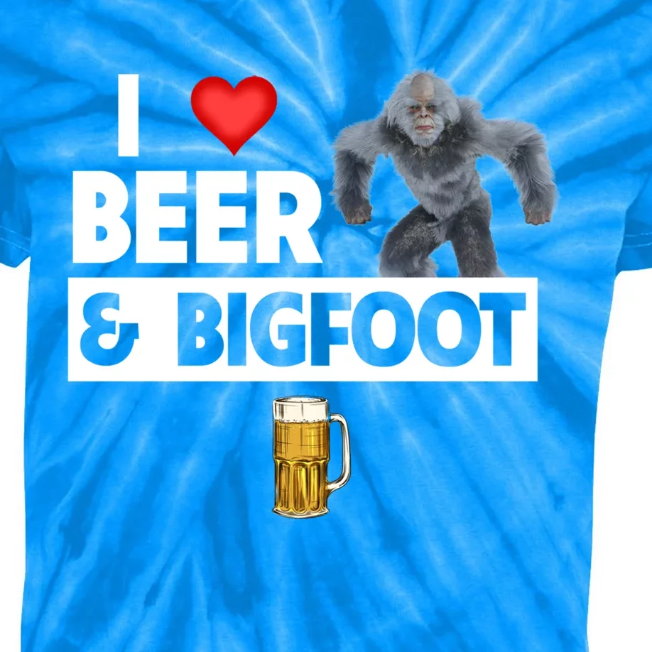 I Love Beer And Bigfoot Sasquatch Hunters Team Ing Cool Gift Kids Tie-Dye T-Shirt