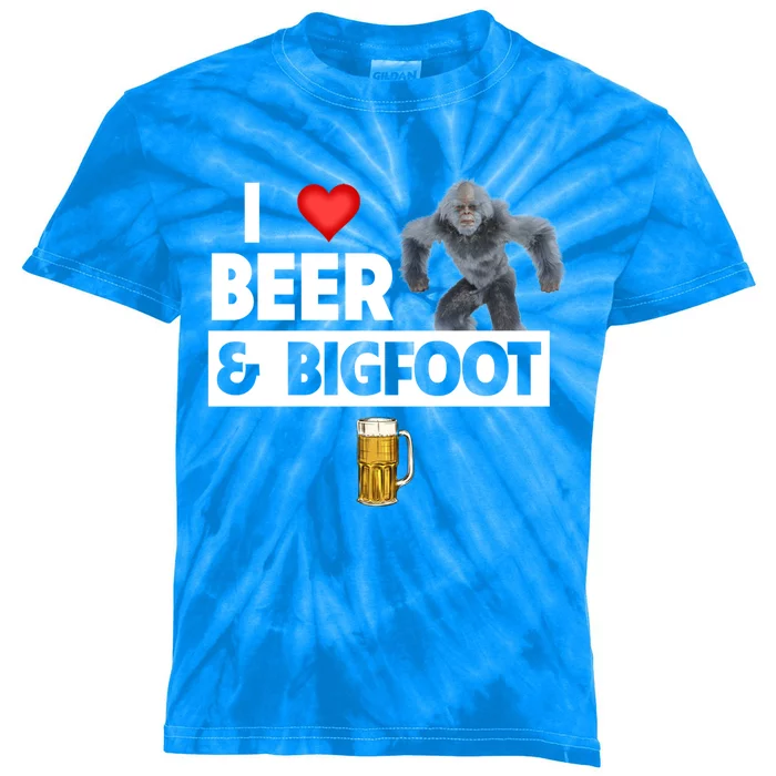 I Love Beer And Bigfoot Sasquatch Hunters Team Ing Cool Gift Kids Tie-Dye T-Shirt