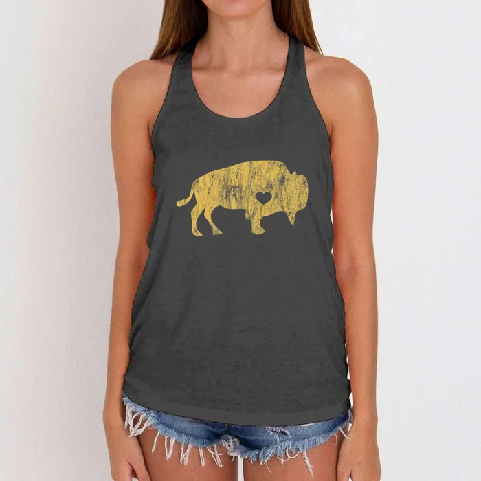 I Love Buffaloes Golden Buffalo Bison Lover Gift Ideas Women's Knotted Racerback Tank