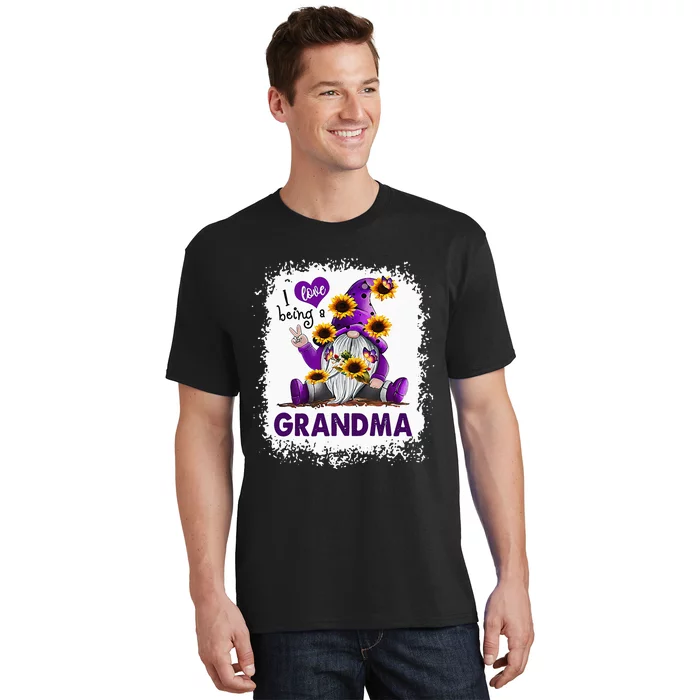 I Love Being A Grandma Purple Gnome Sunflower Bleached T-Shirt