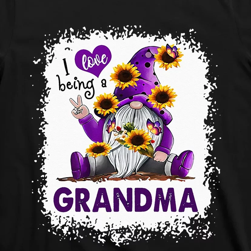 I Love Being A Grandma Purple Gnome Sunflower Bleached T-Shirt