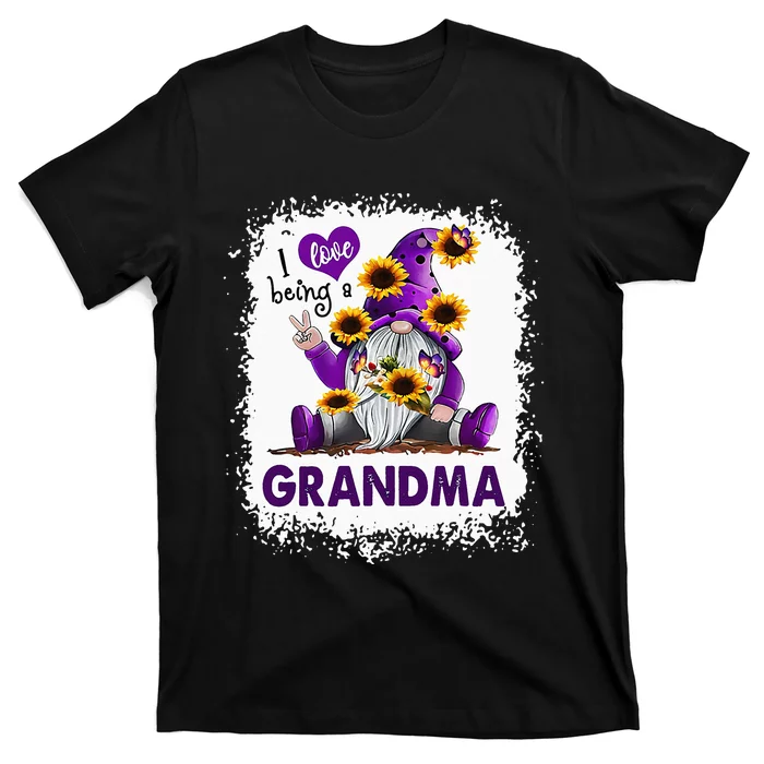 I Love Being A Grandma Purple Gnome Sunflower Bleached T-Shirt