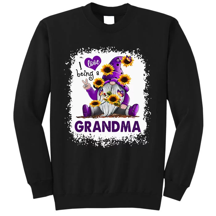 I Love Being A Grandma Purple Gnome Sunflower Bleached Tall Sweatshirt