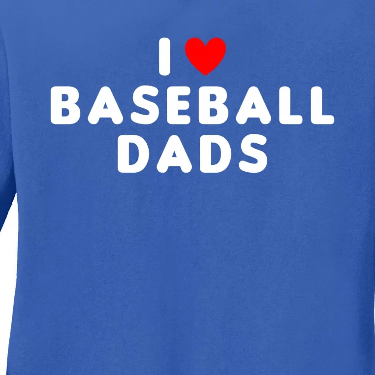 I Love Baseball Dads Funny Red Heart Great Gift Ladies Long Sleeve Shirt