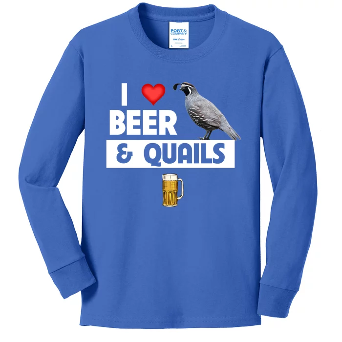 I Love Beer And Quails Bird Watching Funny Ing Hunting Cute Gift Kids Long Sleeve Shirt