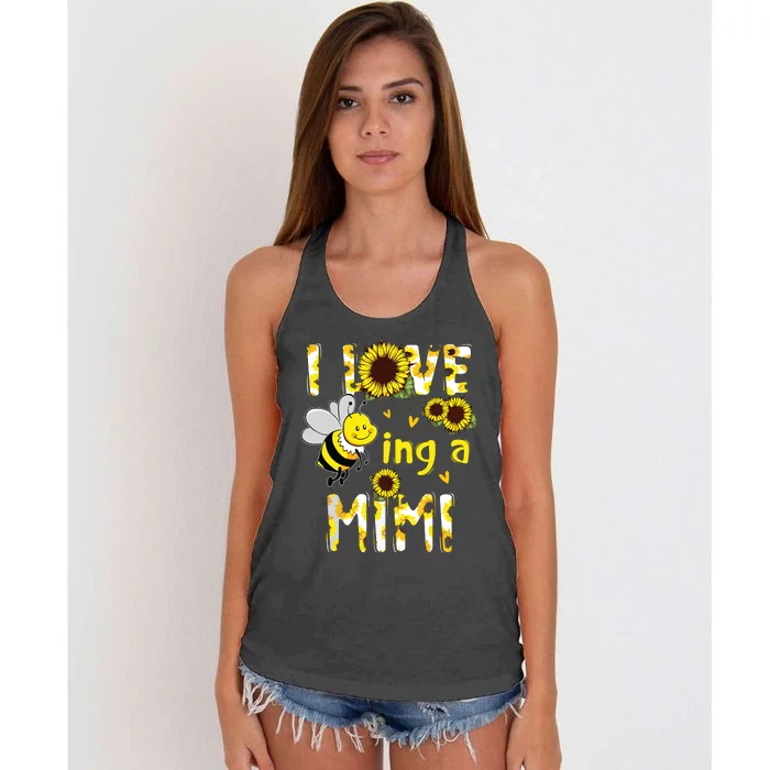 I Love Being A Mimi Sunflower Bee, Mother's Day Women's Knotted Racerback Tank