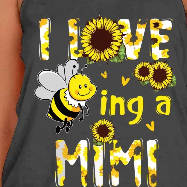 I Love Being A Mimi Sunflower Bee, Mother's Day Women's Knotted Racerback Tank