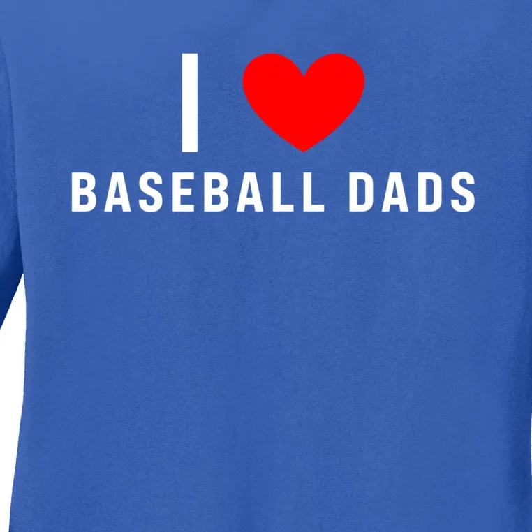 I Love Baseball Dads Funny Red Heart Gift Ladies Long Sleeve Shirt