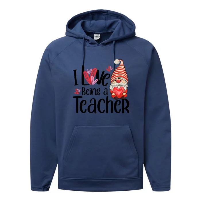 I Love Being A Teacher Gnome Valentine Performance Fleece Hoodie