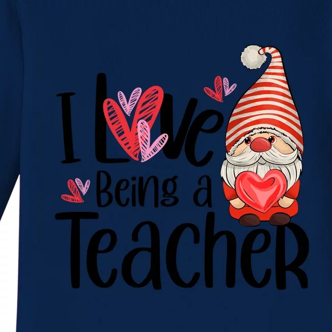 I Love Being A Teacher Gnome Valentine Baby Long Sleeve Bodysuit