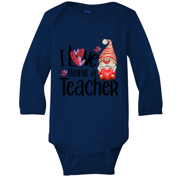 I Love Being A Teacher Gnome Valentine Baby Long Sleeve Bodysuit