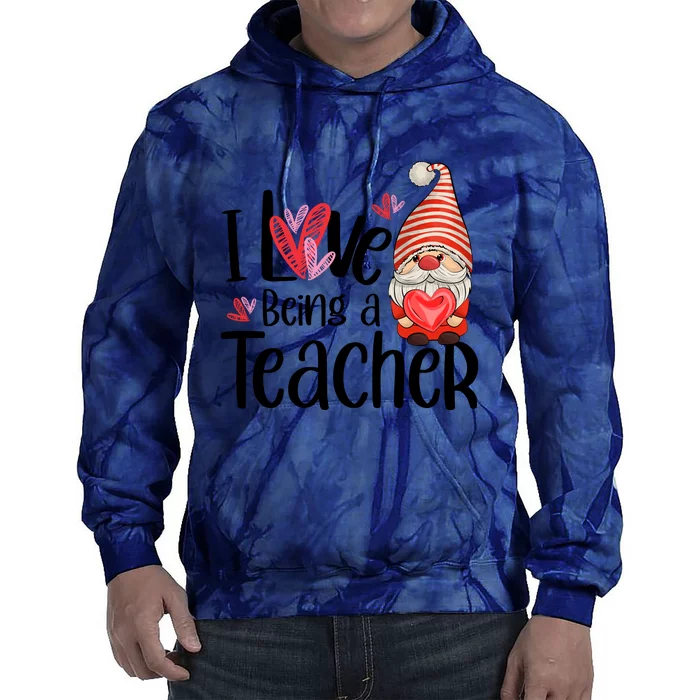 I Love Being A Teacher Gnome Valentine Tie Dye Hoodie