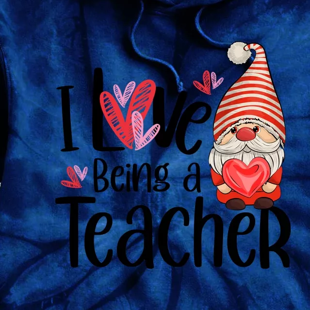 I Love Being A Teacher Gnome Valentine Tie Dye Hoodie