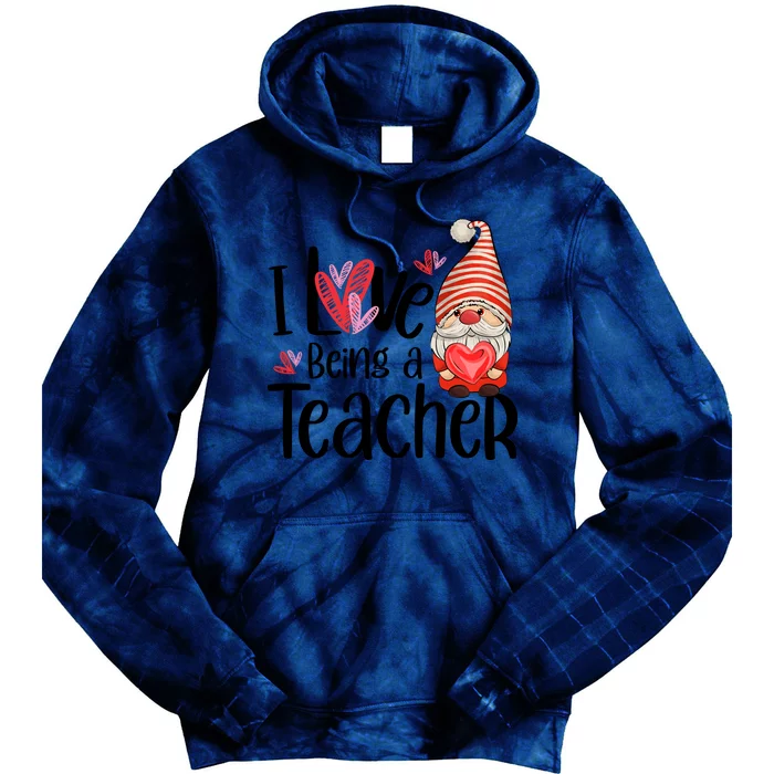 I Love Being A Teacher Gnome Valentine Tie Dye Hoodie