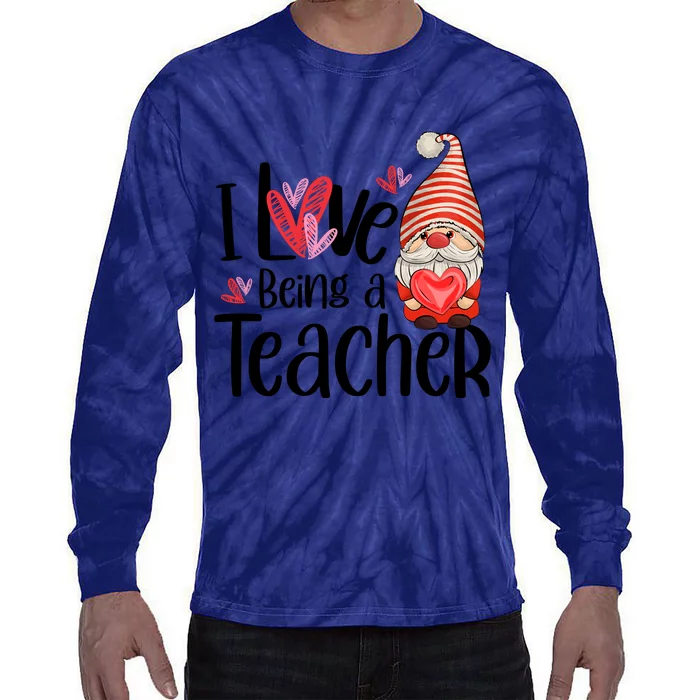 I Love Being A Teacher Gnome Valentine Tie-Dye Long Sleeve Shirt