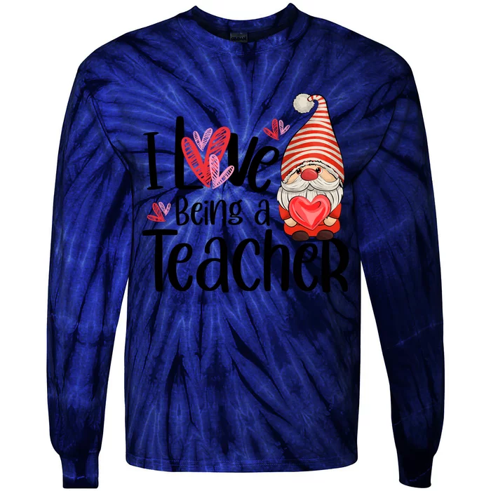 I Love Being A Teacher Gnome Valentine Tie-Dye Long Sleeve Shirt