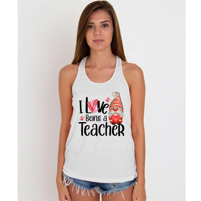 I Love Being A Teacher Gnome Valentine Women's Knotted Racerback Tank