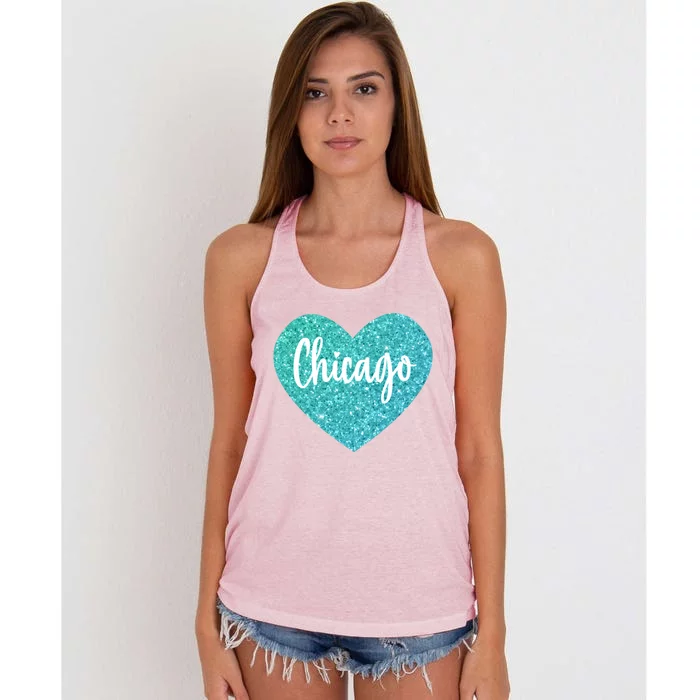 I Love Chicago Usa Heart Great Gift Women's Knotted Racerback Tank