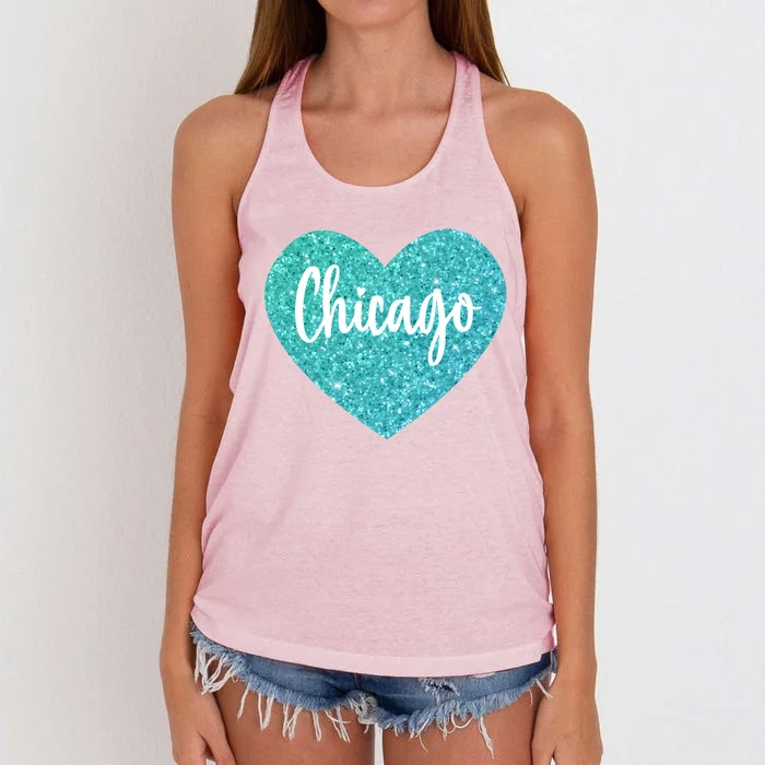 I Love Chicago Usa Heart Great Gift Women's Knotted Racerback Tank