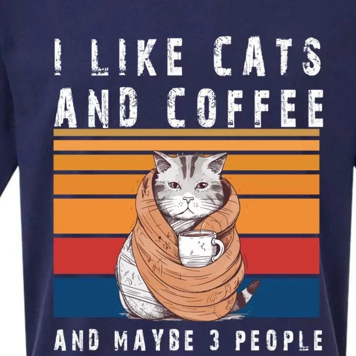 I Like Cats And Coffee And Maybe 3 People Funny Love Cats Cute Gift Sueded Cloud Jersey T-Shirt