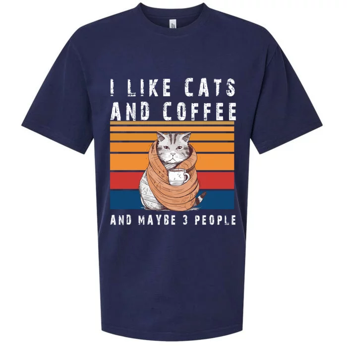 I Like Cats And Coffee And Maybe 3 People Funny Love Cats Cute Gift Sueded Cloud Jersey T-Shirt