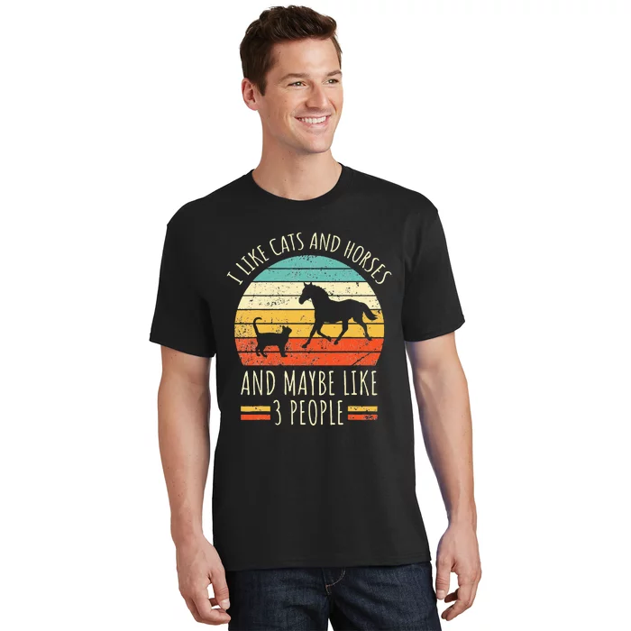 I Like Cats And Horses And Maybe Like 3 People Retro Funny T-Shirt