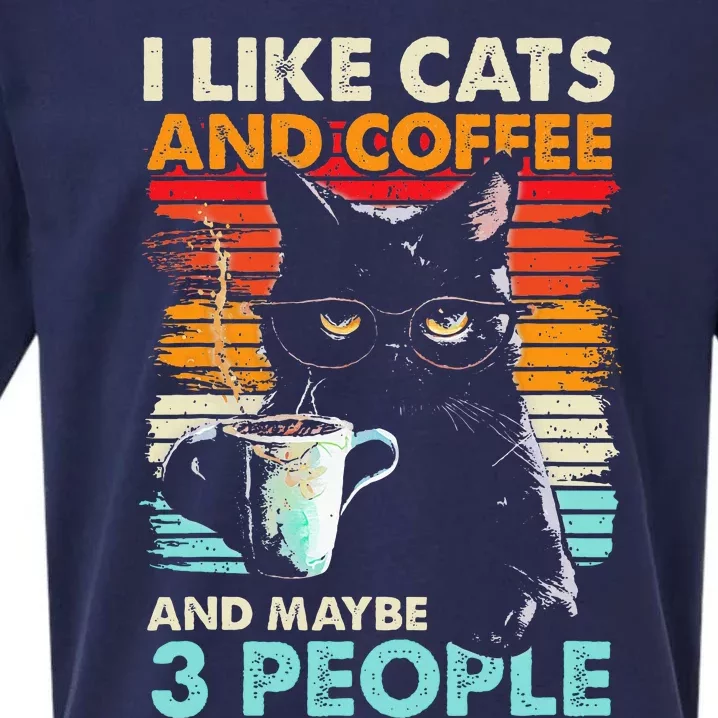 I Like Cats And Coffee And Maybe 3 People Funny Love Cat Sueded Cloud Jersey T-Shirt