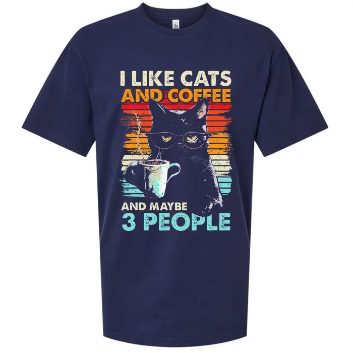 I Like Cats And Coffee And Maybe 3 People Funny Love Cat Sueded Cloud Jersey T-Shirt