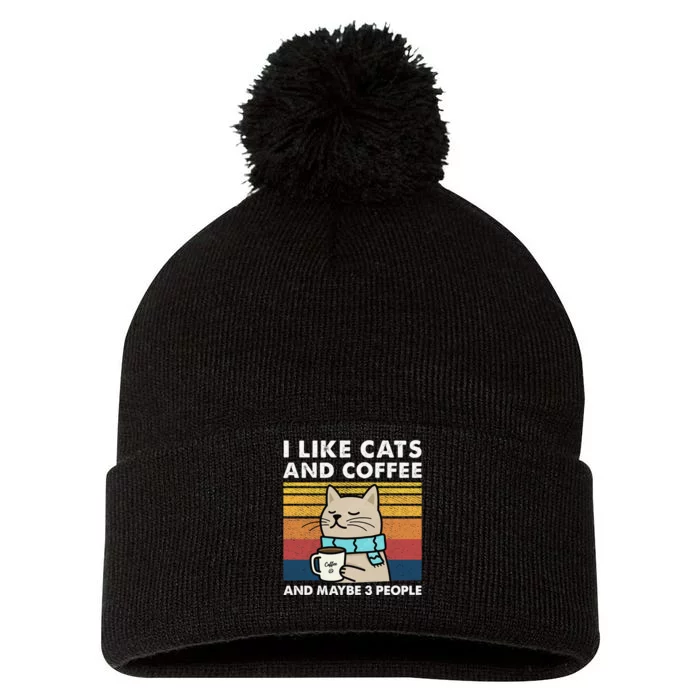 I Like Cats And Coffee And Maybe 3 People Pom Pom 12in Knit Beanie