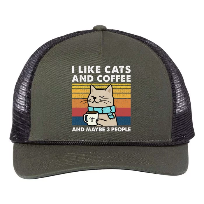 I Like Cats And Coffee And Maybe 3 People Retro Rope Trucker Hat Cap