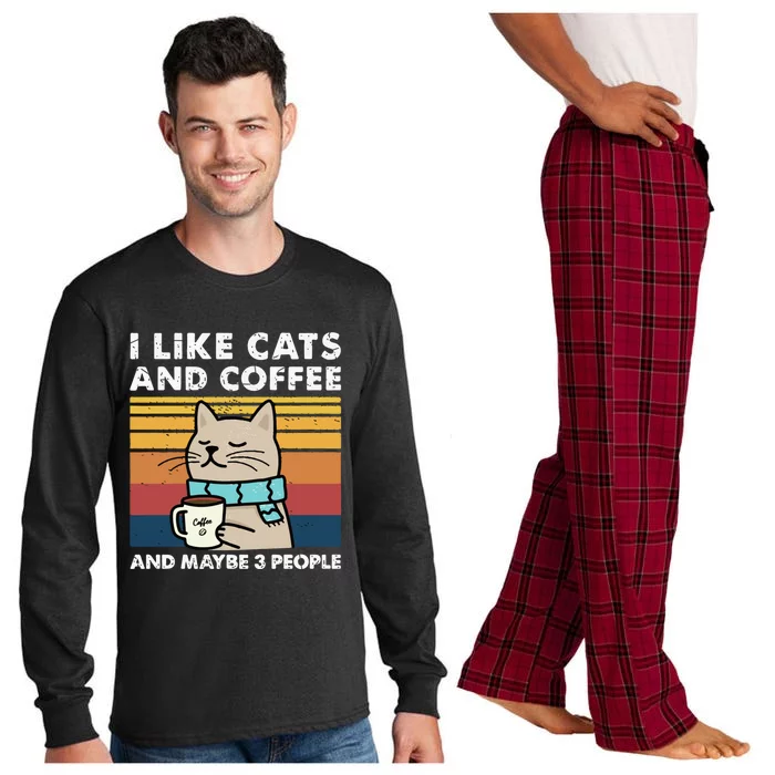 I Like Cats And Coffee And Maybe 3 People Funny Love Cats Long Sleeve Pajama Set