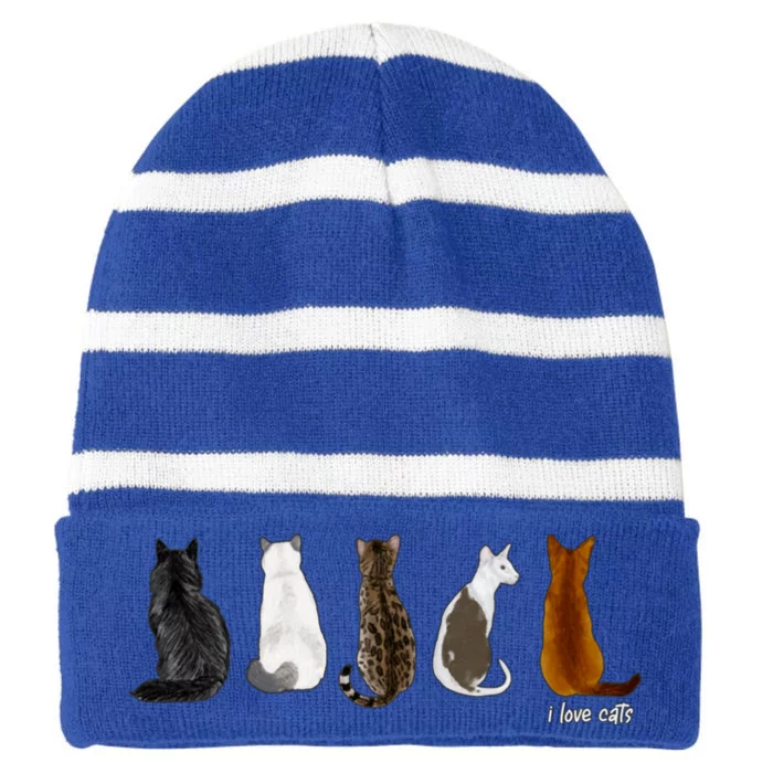 I Love Cats For Cat Lovers Cool Gift Striped Beanie with Solid Band