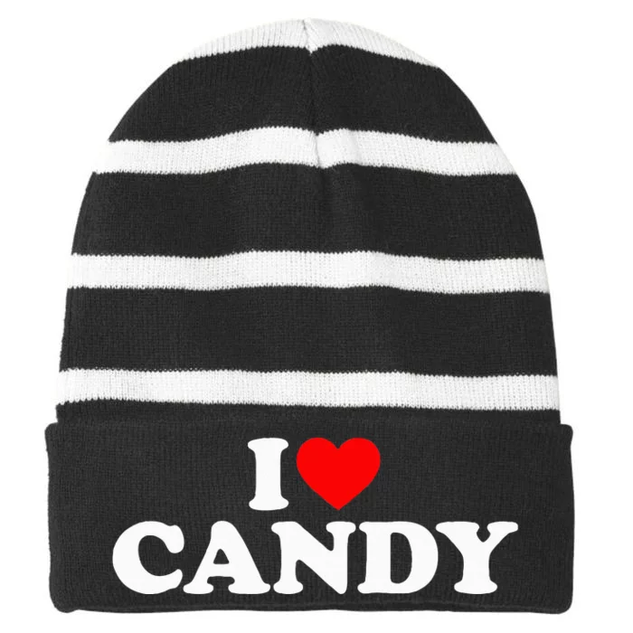 I Love Candy Striped Beanie with Solid Band