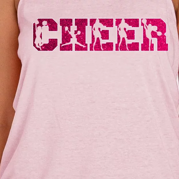 I Love Cheer Cool Cheerleader Silhouettes Cool Gift Women's Knotted Racerback Tank