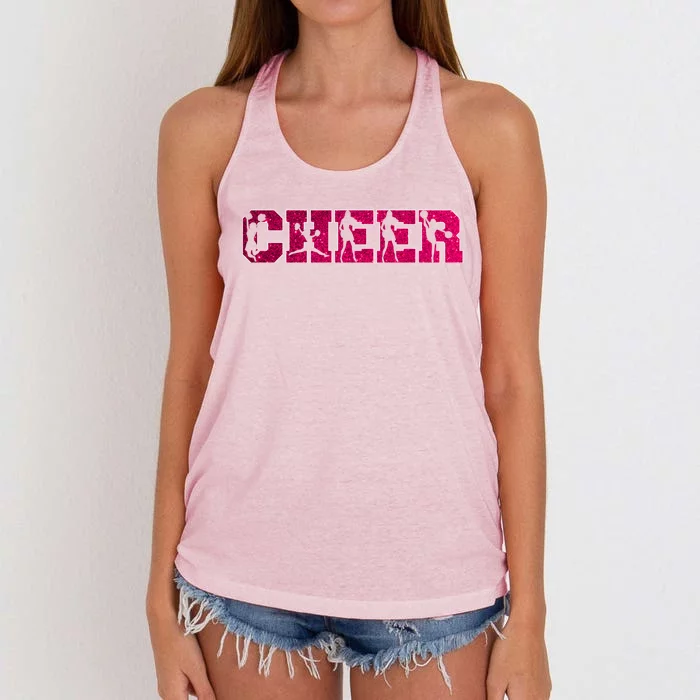 I Love Cheer Cool Cheerleader Silhouettes Cool Gift Women's Knotted Racerback Tank