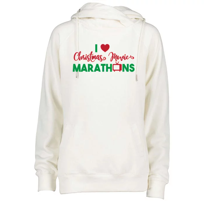 I Love Christmas Movies Marathons Womens Funnel Neck Pullover Hood