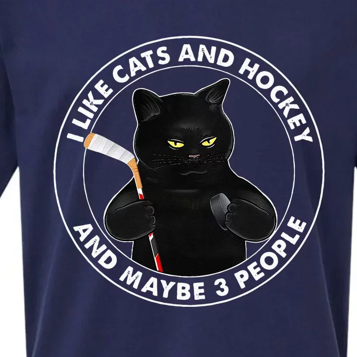 I Like Cats And Hockey And Maybe 3 People Funny Black Cats Sueded Cloud Jersey T-Shirt